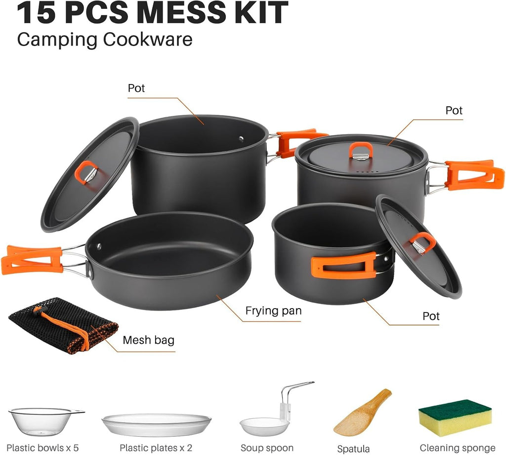 15pcs Camping Cookware Set