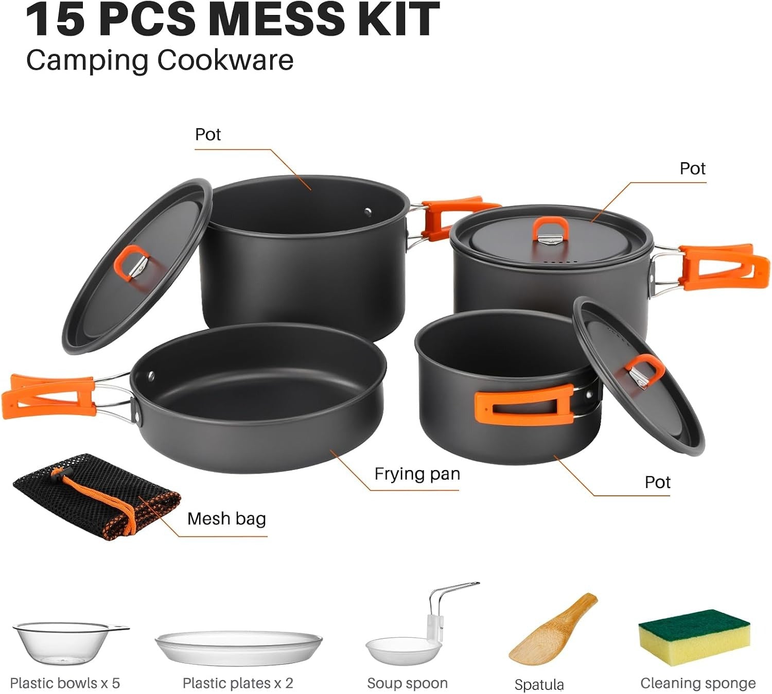 15pcs Camping Cookware Set