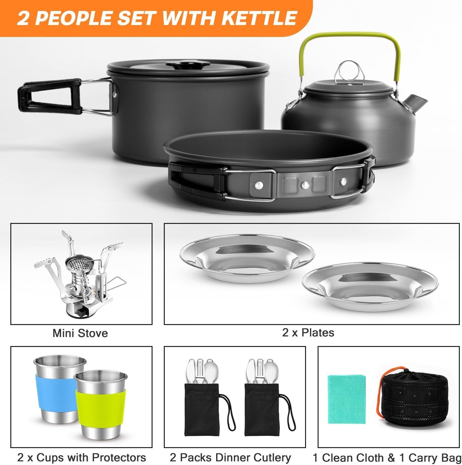 16pcs Camping Cookware Mess Kit