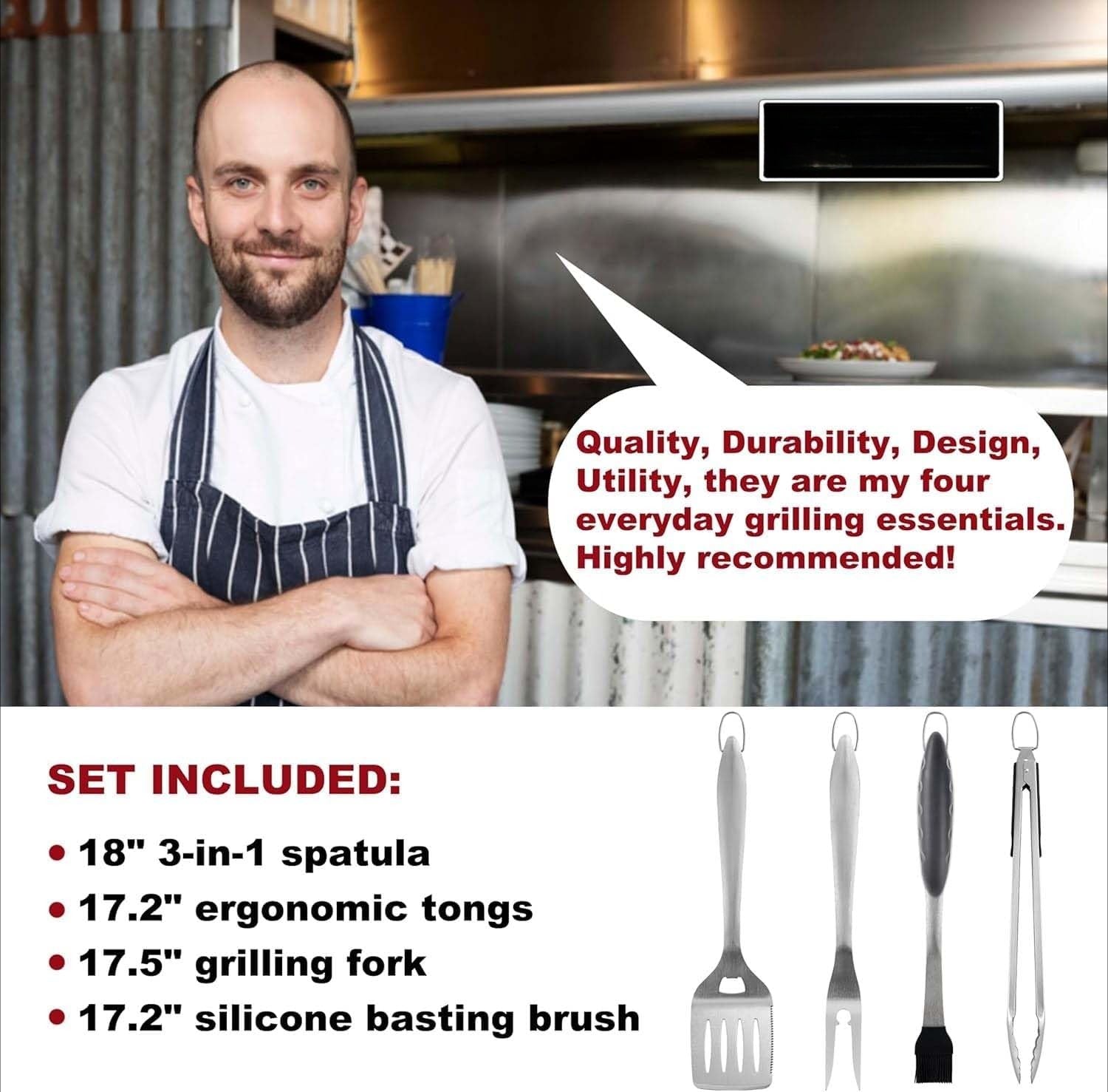 4Pcs Heavy Duty Grill Tool Set