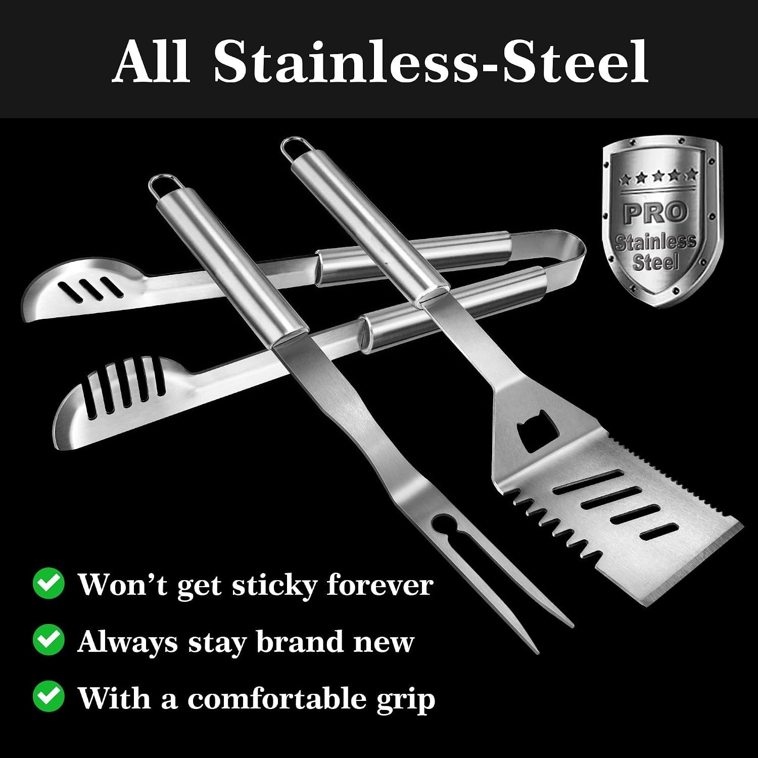 3‑Pcs Stainless Steel Grill Utensils Set