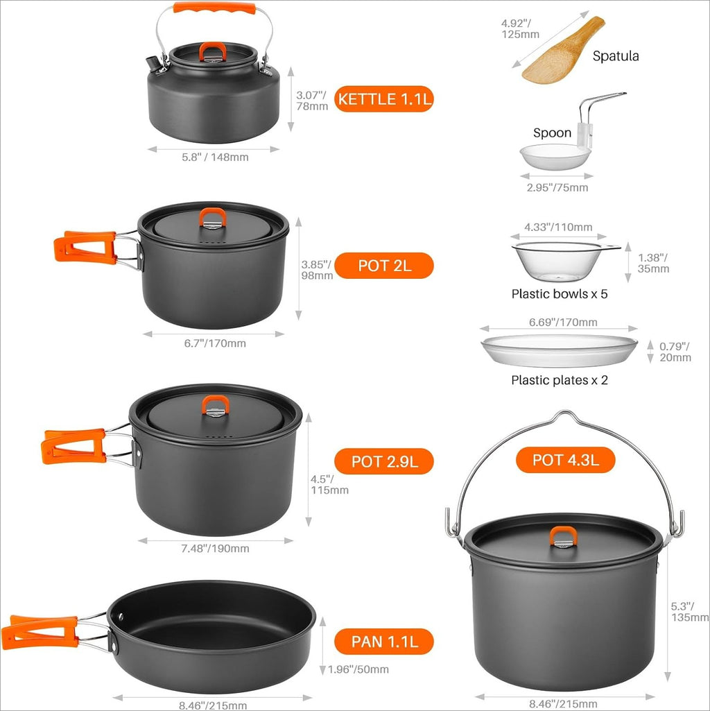 18pcs Camping Cookware Set