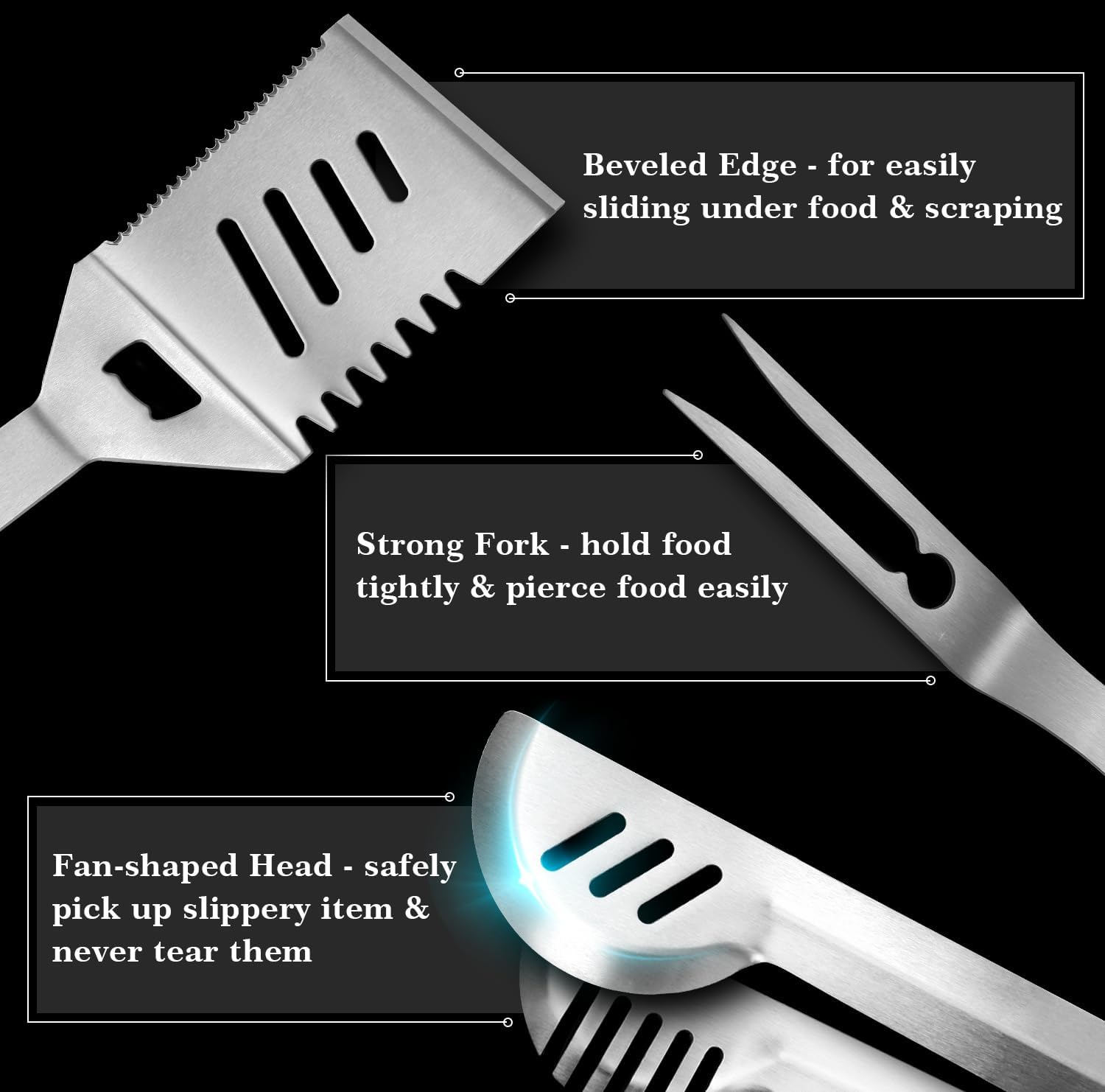 3‑Pcs Stainless Steel Grill Utensils Set