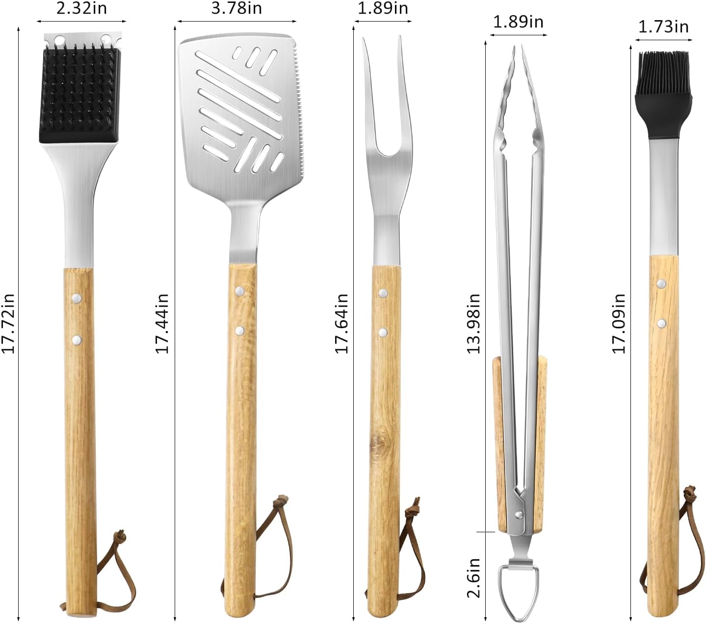 5 Pcs Heavy‑Duty Wooden BBQ Grilling Tools Set