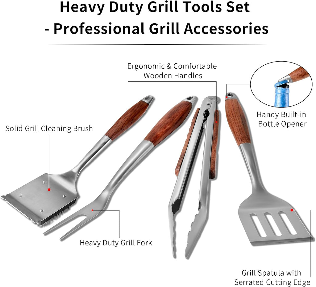 Heavy‑Duty Rose Wooden BBQ Grilling Tools Set