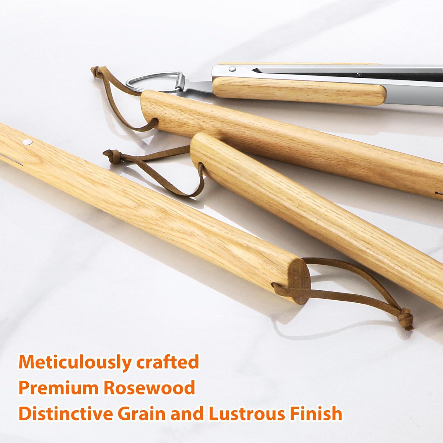5 Pcs Heavy‑Duty Wooden BBQ Grilling Tools Set