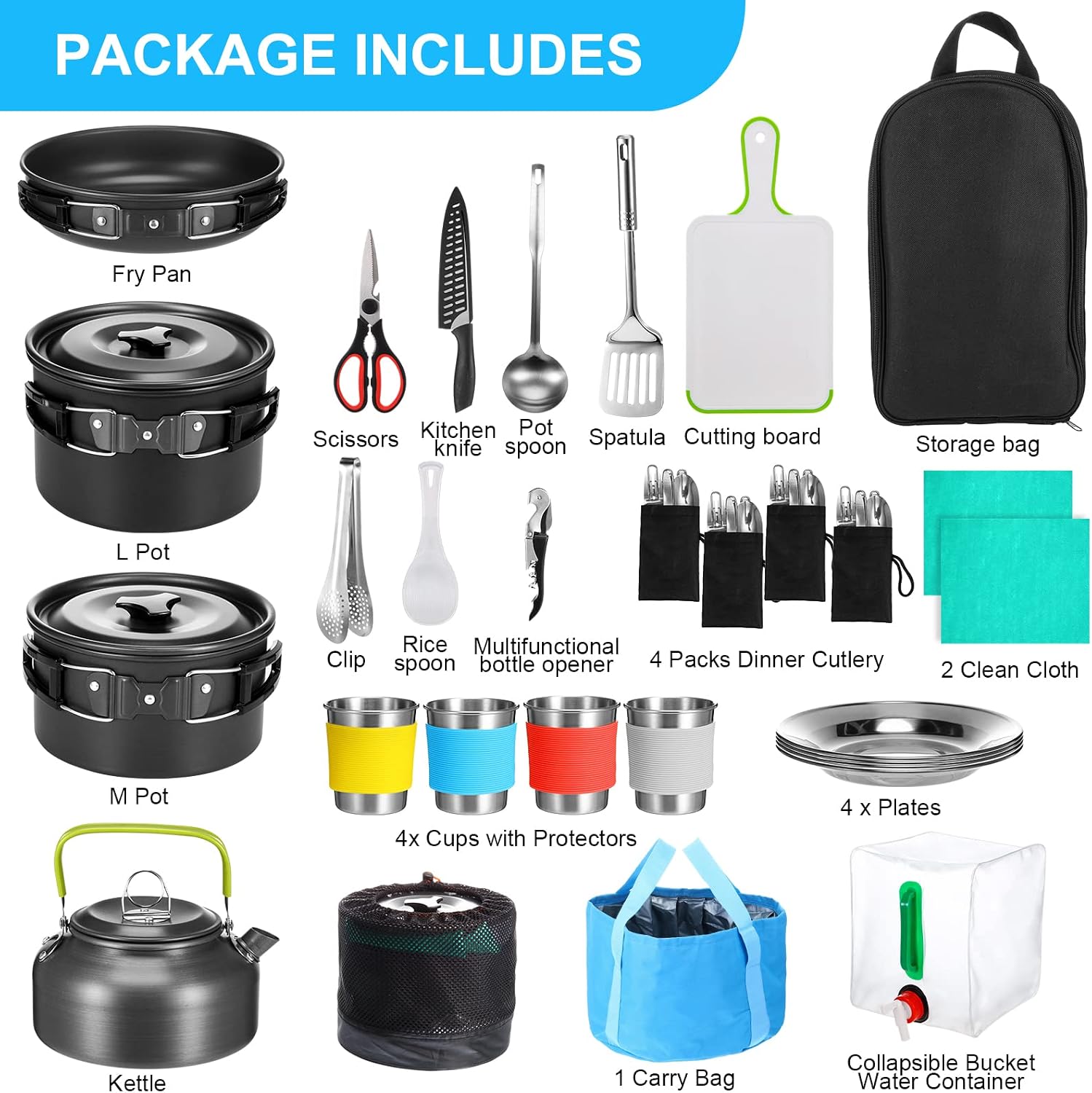 42 Pcs Camping Cookware Mess Kit
