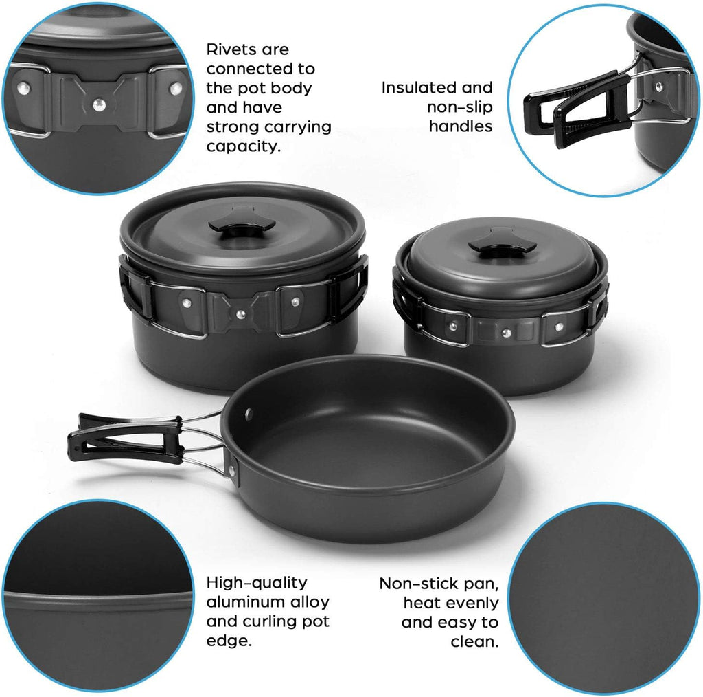 15pcs Camping Cookware Mess Kit