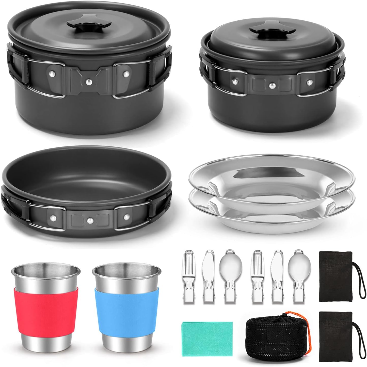 15pcs Camping Cookware Mess Kit