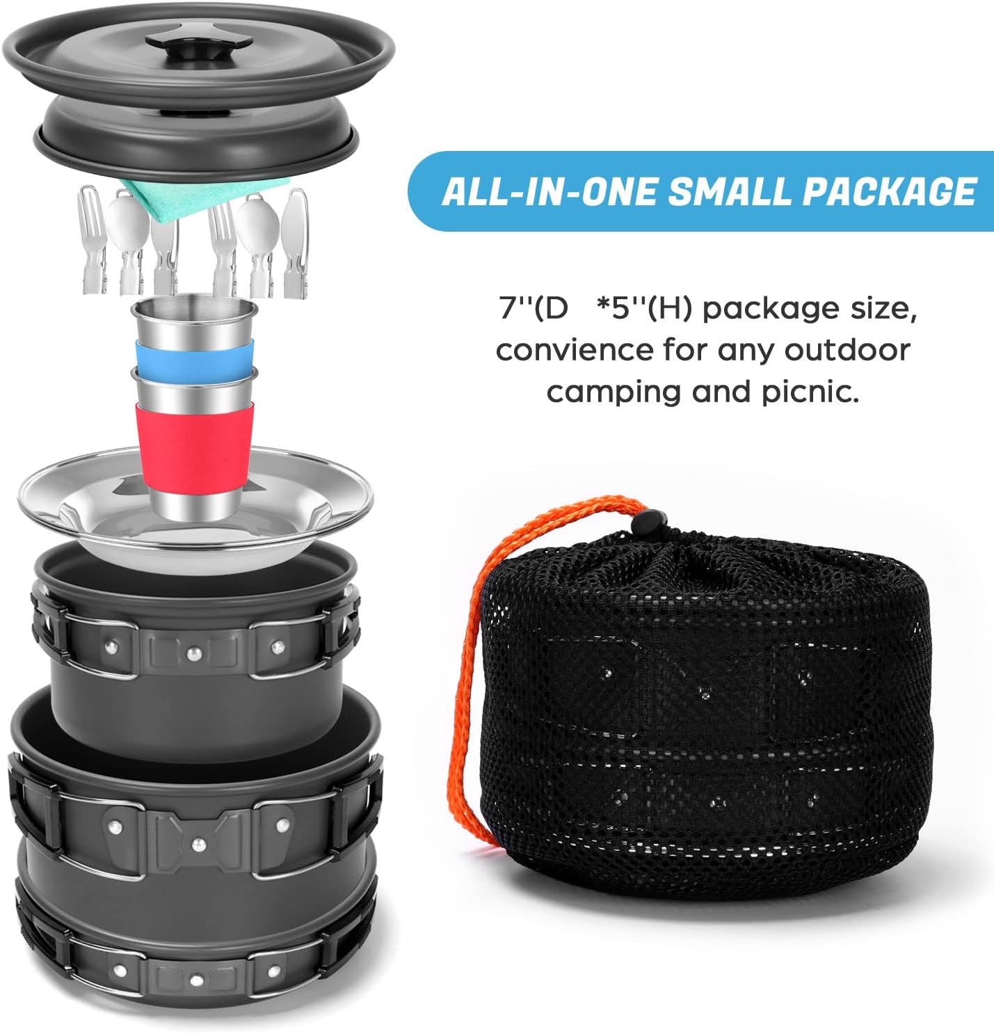 15pcs Camping Cookware Mess Kit