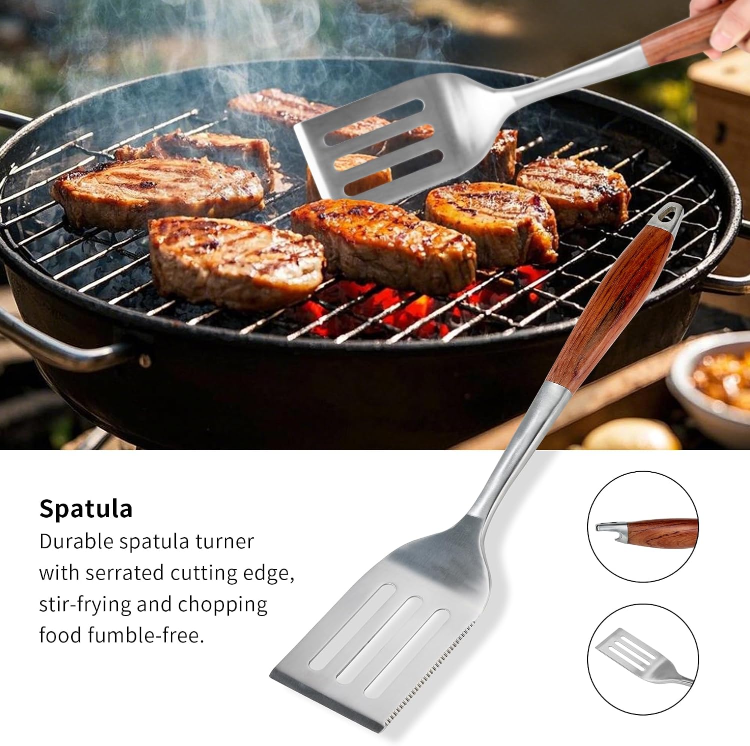 Heavy‑Duty Rose Wooden BBQ Grilling Tools Set