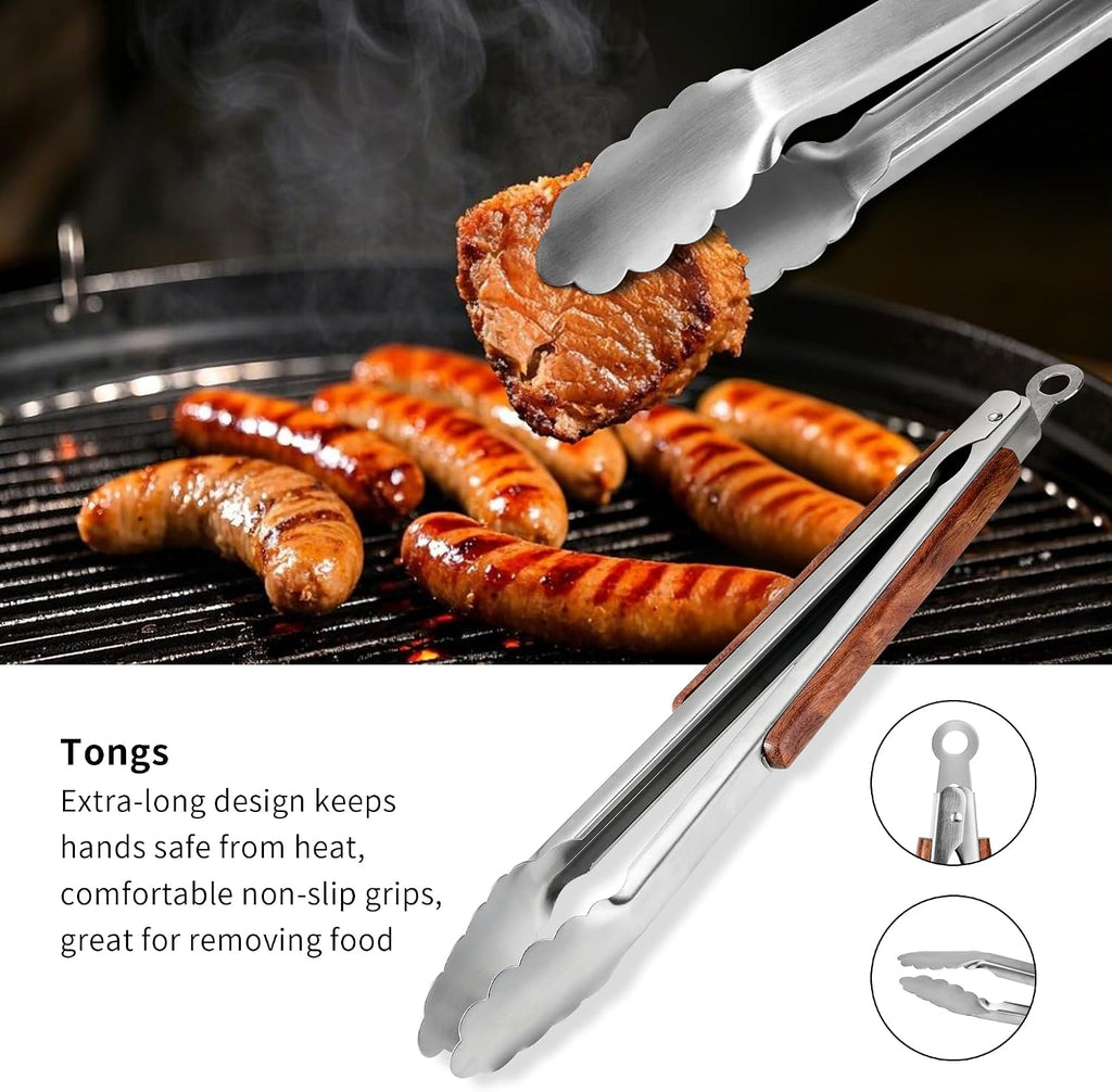 Heavy‑Duty Rose Wooden BBQ Grilling Tools Set
