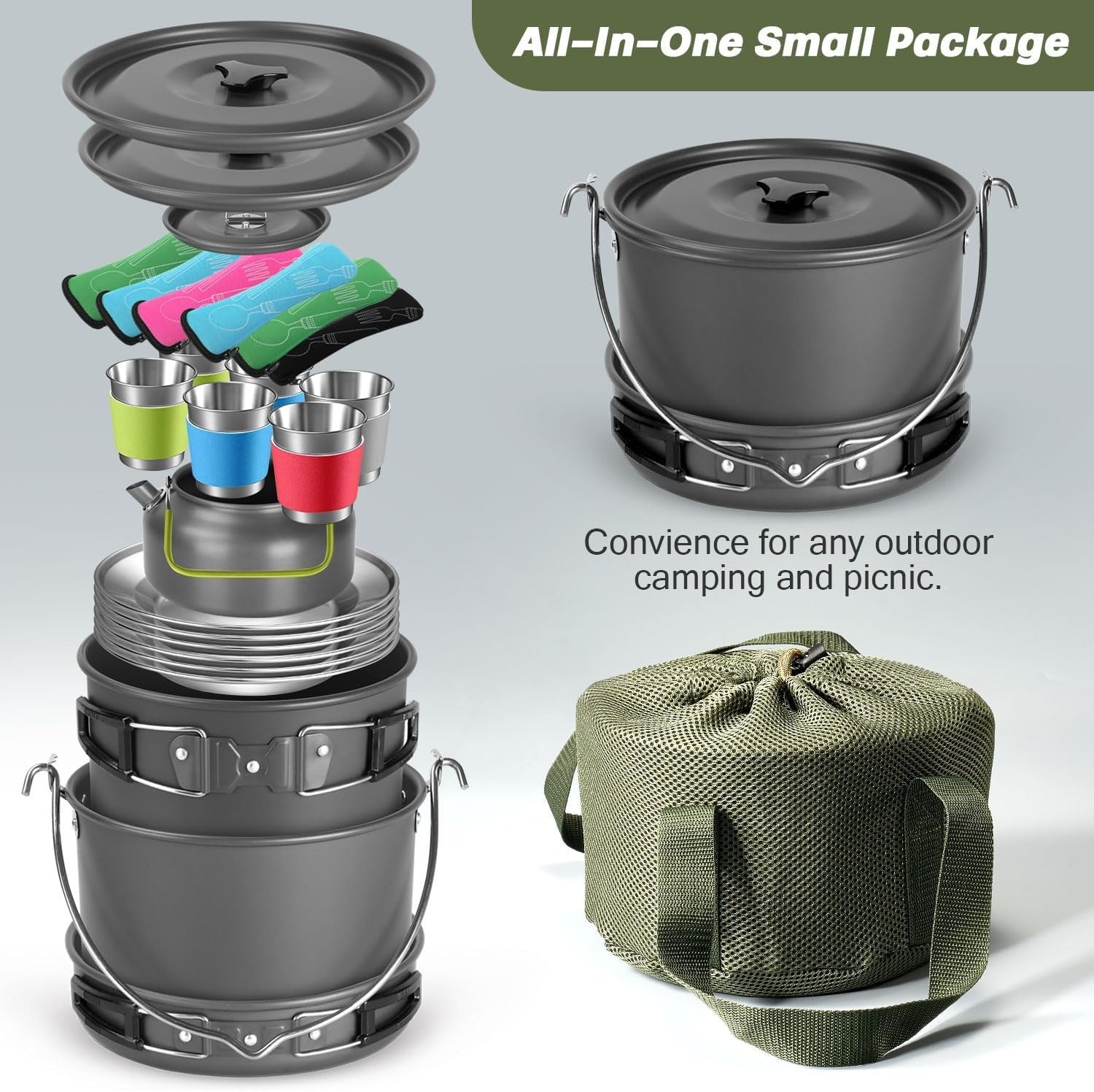 39pcs Camping Cookware Mess Kit