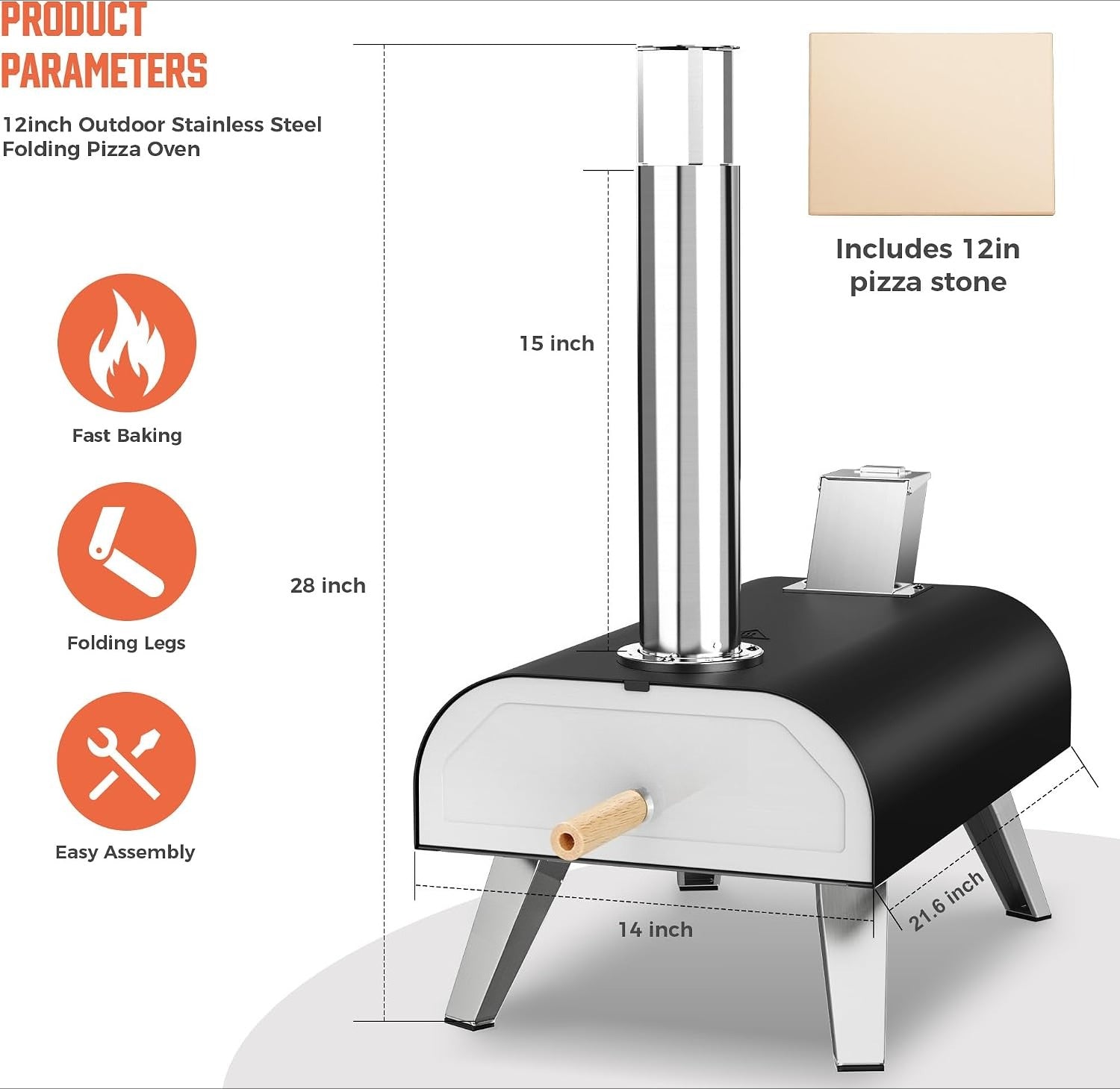 12" Multi‑Fuel Outdoor Pizza Oven